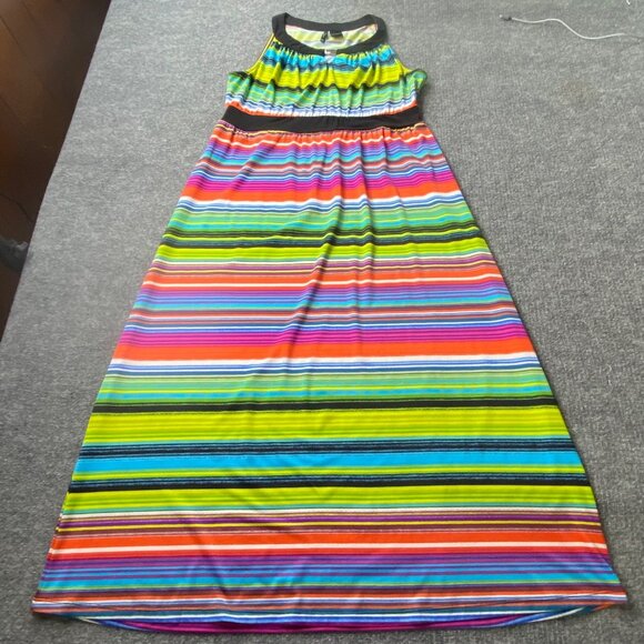 New Directions Dress Womens Petite PXL Maxi Sleeveless Multicolor Striped Boho - Picture 8 of 13